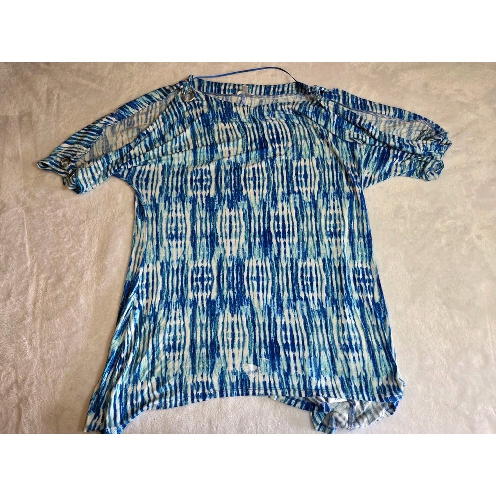 377 Cable & Gauge Women's M Blue Abstract Print Poncho Tunic Top 95% Viscose